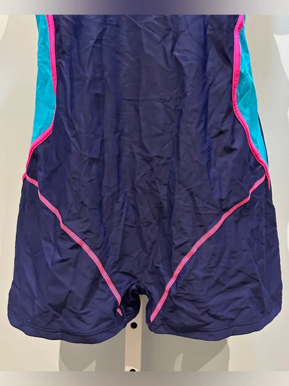 Navy Blue Athletic One-Piece Swim Suit with Turquoise & Pink Accents 2XL NWOT